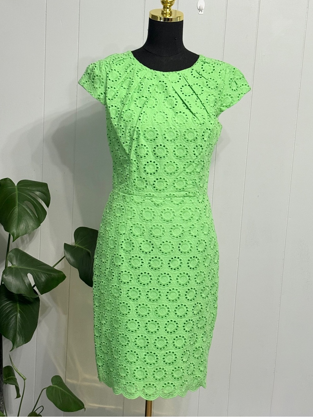 Chetta B Neon Green Eyelet Midi Dress